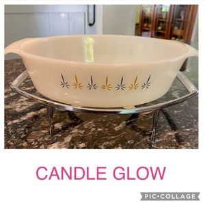 fireking dish casserole candle glow pattern set mcm vintage phenomenal condition